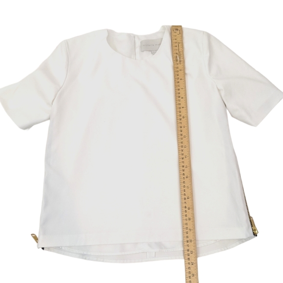 Michelle Mason Side Zipper Blouse Top Womens 2 White Gold  Round Neck Designer - Picture 8 of 11